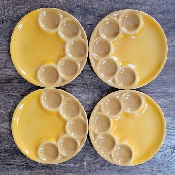 Vintage Beauceware Yellow Fondue Plates Set Of 4 - Picture 2 of 12